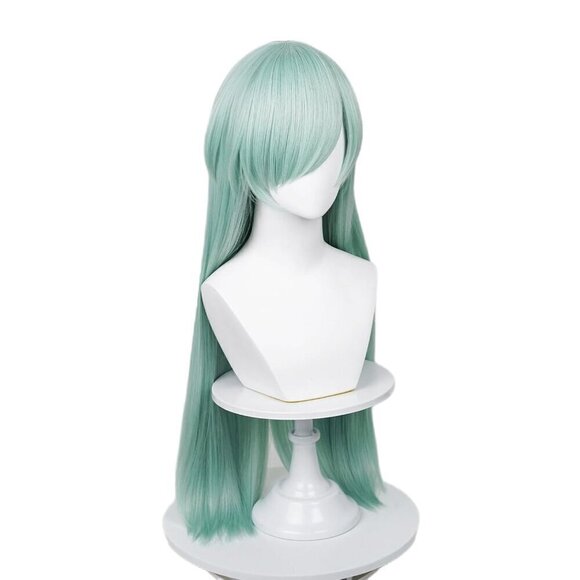 ? Women Green Long Cosplay Wig Mint Striaght Halloween Costume Party Hair Cap main image 7